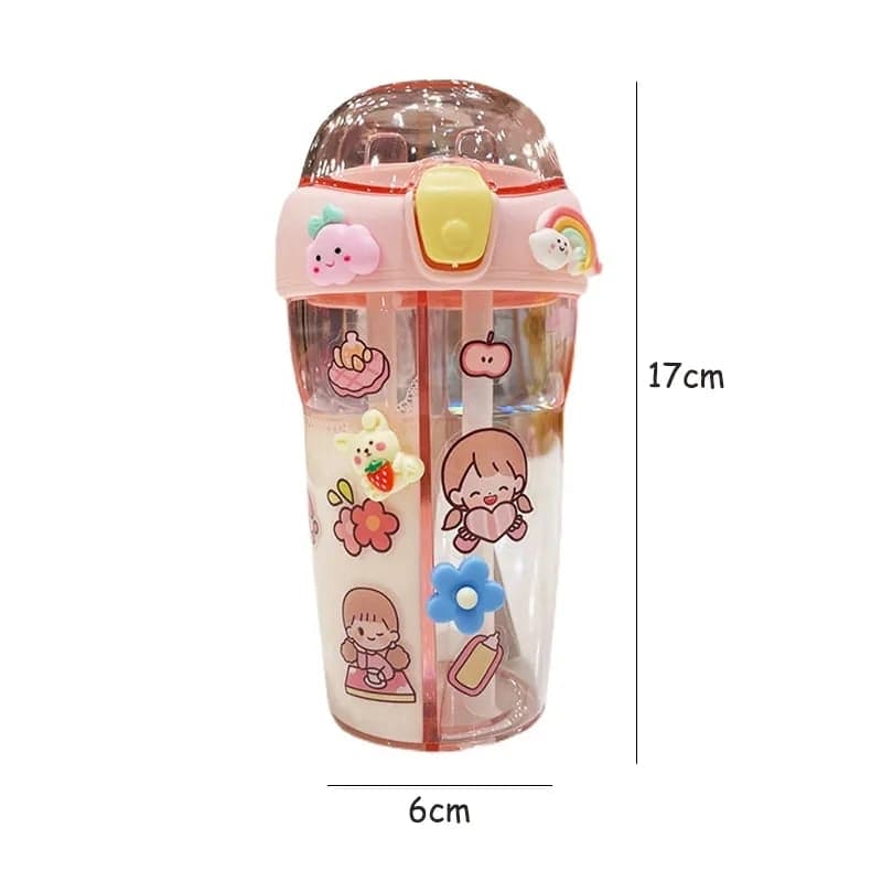 Cute Double Drinking Water Bottle, 430Ml Dual Straw Bottle, Cartoon Sticker Water Bottle, Student Couple Plastic Cup, Transparent Portable Cute Cup with Straw, Double Plastic Sports Cute Water Bottle, Portable Children's Sippy Cup Cute Double Drinking Water Bottle, 430Ml Dual Straw Bottle, Cartoon Sticker Water Bottle, Student Couple Plastic Cup, Transparent Portable Cute Cup with Straw, Double Plastic Sports Cute Water Bottle, Portable Children's Sippy Cup